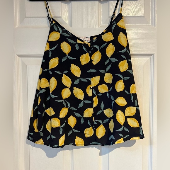 PINK ROSE  Women’s‎ Large Navy Yellow Adjustable Strap Faux Button Detail Top - Picture 1 of 8